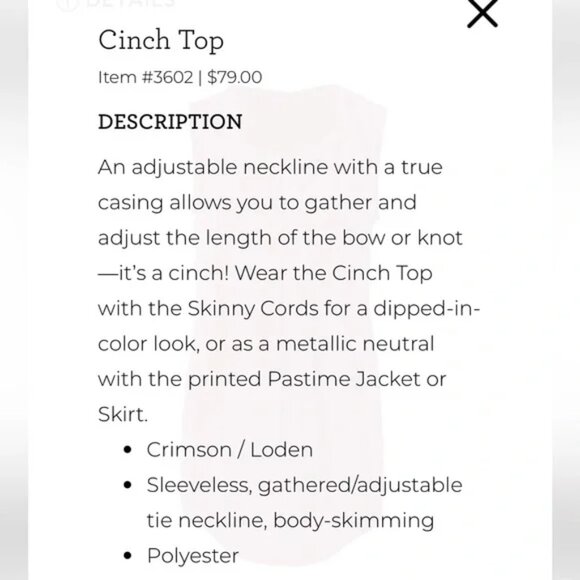 NEW | Cabi 3602 Cinch Top Loden - Picture 4 of 6